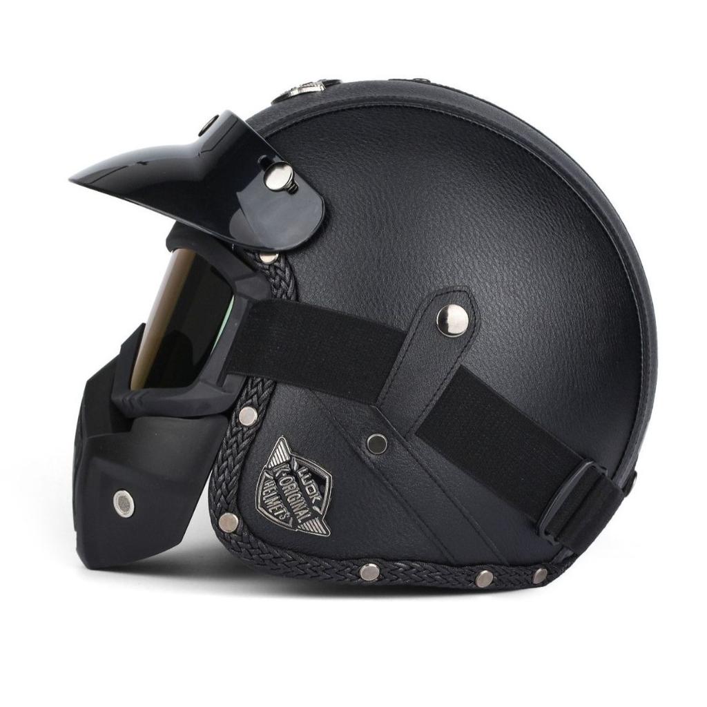 Helmet Helmet Leather Helmet 3/4 Half Helmet Big Turtle King Pedal Helmet Motorcycle DOT Riding Helmet Electric Rider