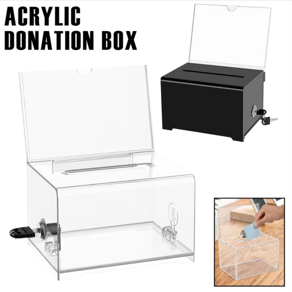 Voting Charity Acrylic Donation Box With Lock Suggestion Box Portable Ballot Box  Business