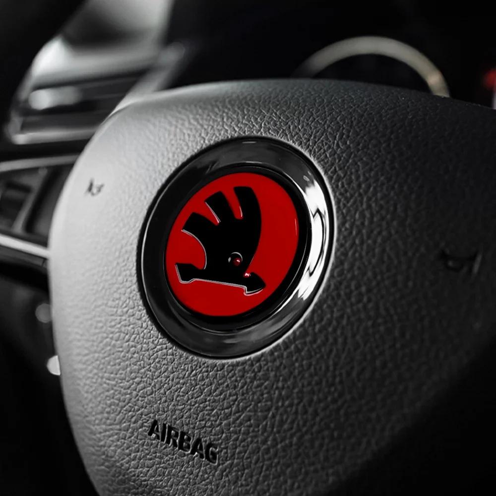Car Sticker 47mm Car Interior Steering Wheel Sticker Decorative Accessories For Skoda Superb Octavia Rapid Kodiaq Kamiq Karoq Fa