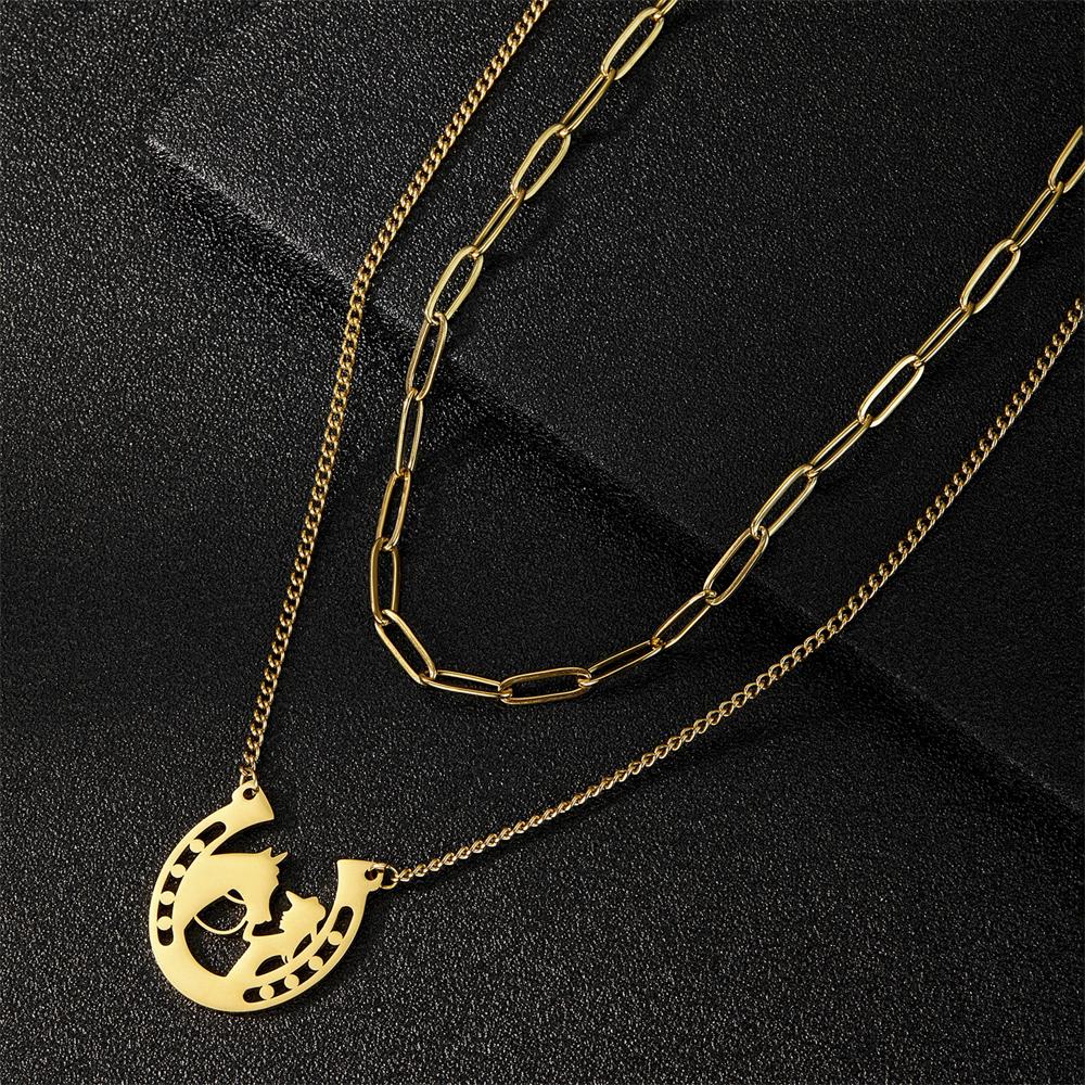 Cazador Trendy Gold Color Horse Pendant Necklaces for Women Stainless Steel Jewelry Double Chain Necklace 2026 Gift New