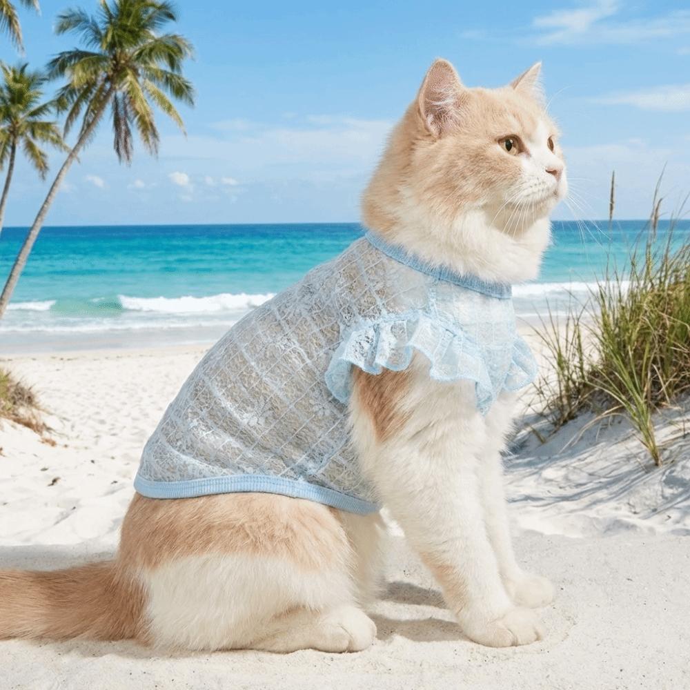 Thin Mesh Dog Cooling Vest Breathable Flying Sleeves Cat Sunscreen Vest Flower Print D-Ring Design Pet T-shirt Puppy Clothes