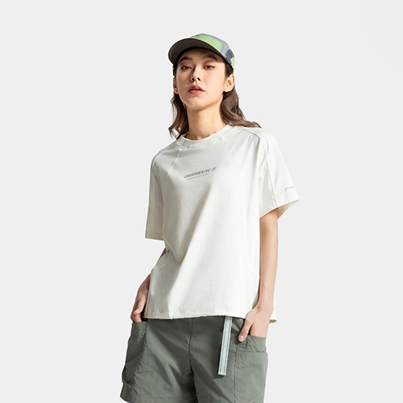 Li Ning CF Однотонная футболка Cool Comfort с защитой от солнца, быстросохнущая, с коротким рукавом, женская футболка, молочно-белая ATSV194-2