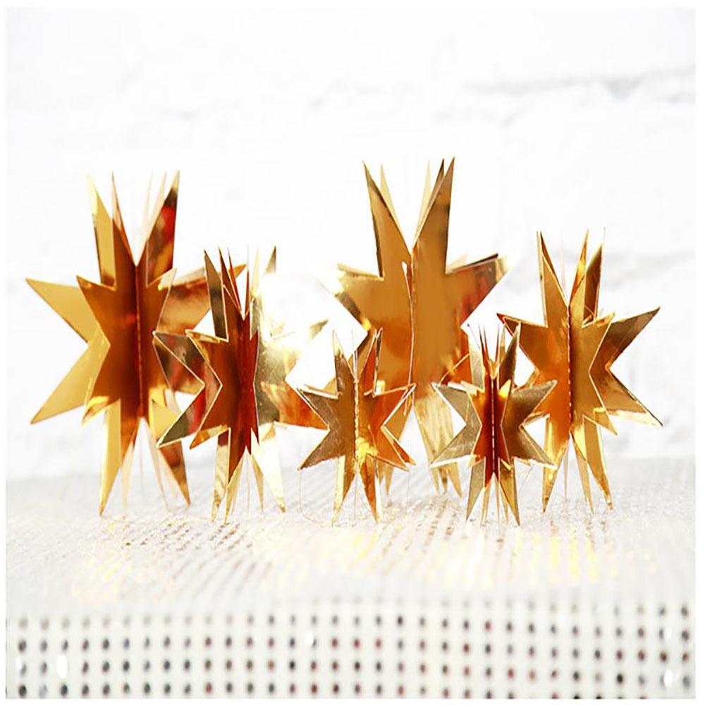 3D восьмиугольная зеркальная звездная строка с 2 м бумажной блестящей стереоскопической гирляндой на Рождество, Новый год, витрина, свадебная вечеринка, подвесной орнамент, декор