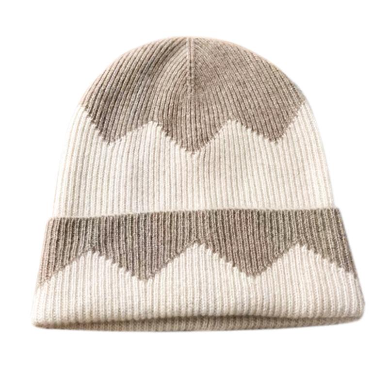 Cashmere Autumn and Winter New Style Women's Color Matching Warm Jacquard Cold Hat Thickened Brimless Toe Knitted Hat