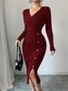 Женское вязаное элегантное платье-запа́х, миди, облегающее фигуру, с высокой талией, V-образным вырезом и длинным рукавом, осенне-зимние платья