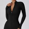 European & American Long Sleeve Zipper Bodysuit - Hip-Lifting Fitness & Yoga Pants for Women In Black