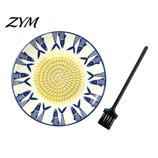 Sturdy Ceramic Food Grater Garlic Ginger Grater, 2-in-1 Manual Shredder Plate for Kitchen Cooking, Flat Compact Prep Tool Base Easy-Clean Fresh Fruit