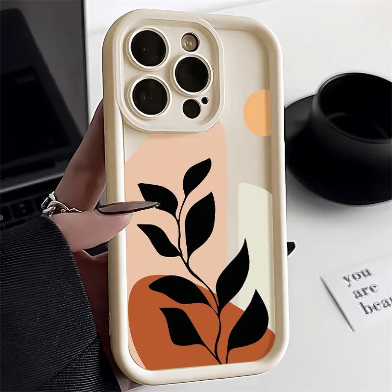 Чехол для телефона с абстрактными растениями для iPhone 17 15 Pro Max Чехол iPhone 13 16 14 12 11 Pro Max X XR XS 7 8 SECandy Жидкий силиконовый чехол