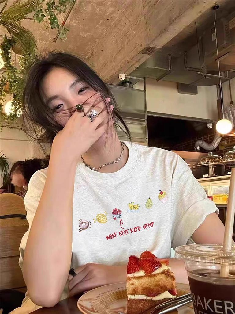 Летняя женская футболка свободного кроя из чистого хлопка с коротким рукавом - Дизайн в корейском стиле хай-стрит