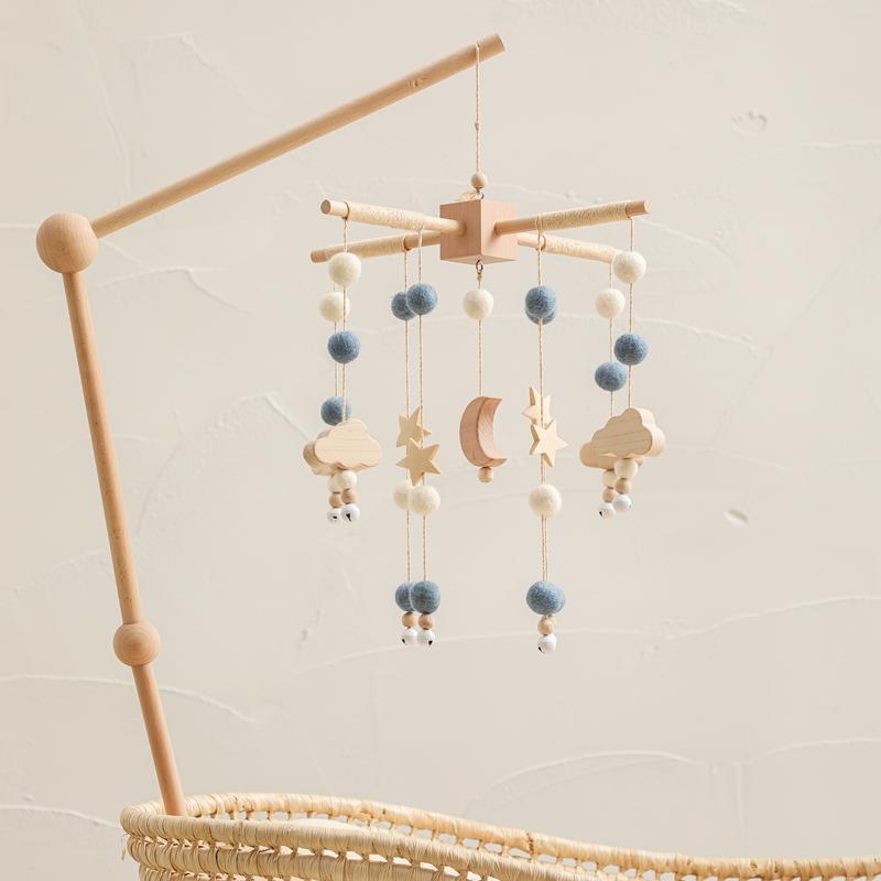 Baby Rattle Crib Mobile Toys 0 -12 Months Star Moon Wooden Bed Bell Musical Box Hairball Nordic Hanging Decor Accessories Gifts