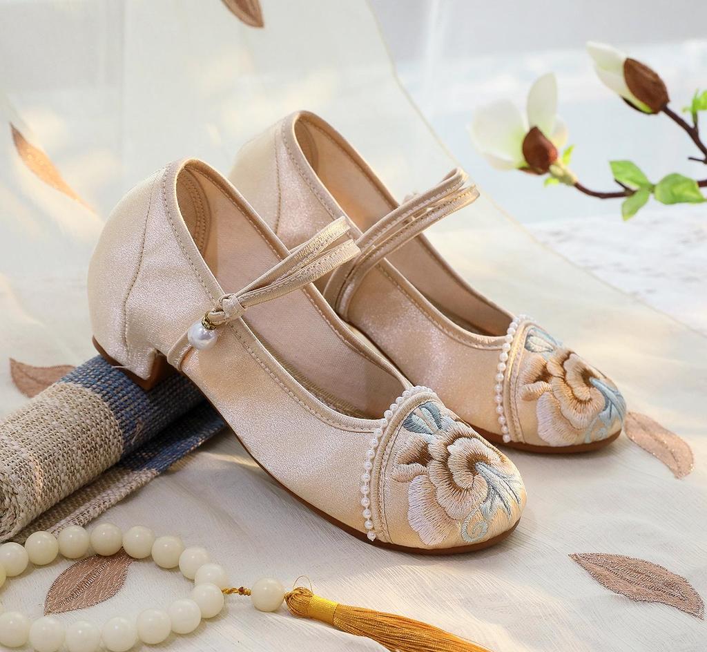 Женские летние туфли Si Yu на среднем каблуке с вышивкой — стиль старого Пекина для чонсамов и ханьфу
