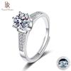 Real 1ct Round VVS D Moissanite Diamond Ring For Women S925 Sterling Silver Jewelry Six Claw Opening Adjustable Rings