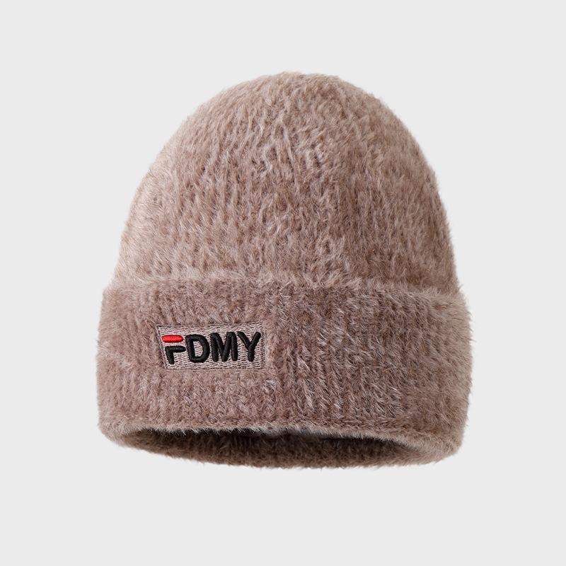 Winter hat female American alphabet knitted wool hat fashionable versatile headgear warm face small plush hat