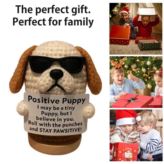 Вязаная крючком кукла щенок ручной работы эмоциональная поддержка щенок с вдохновляющей открыткой позитивный мини-вязаный крючком собачий орнамент подарок для поощрения