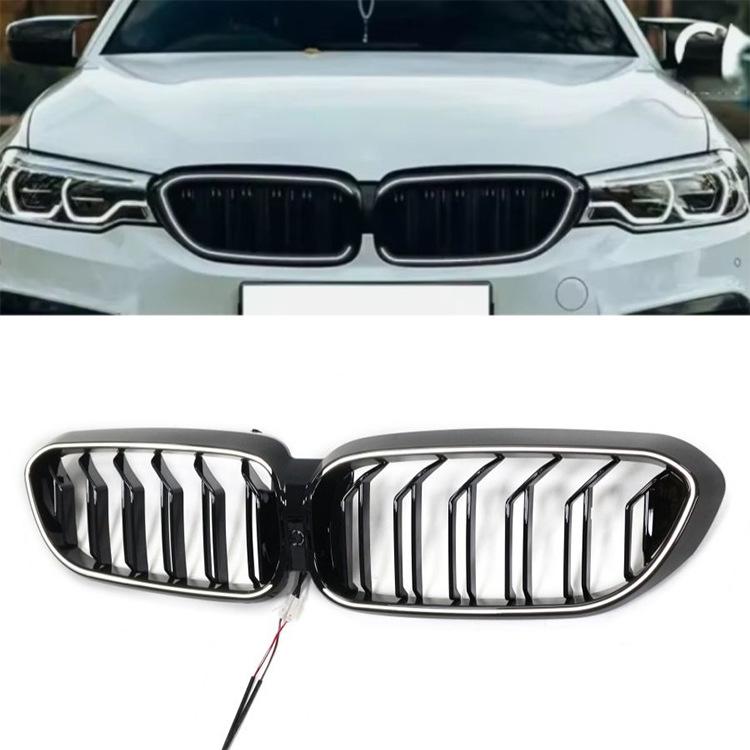 Glossy Black LED Grille for BMW 5 Series G30 - Double-Line, One-Piece, Upgraded Illumination