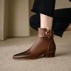 Fashion 2025 Autumn Genuine Leather Women Boots Pointed Toe Chunky Heel Boots for Women Fashion Ankle Boots Winter Boots Zapatos Mujer