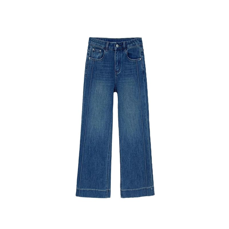 Blue Straight-Leg Jeans for Women, Summer Style, Plus Size, Suitable for Pear-Shaped Body, High-Waisted, Slimming, Stretchy, Cropped Wide-Leg Pants