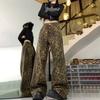 Unisex Retro Leopard Print Wide-Leg Jeans – Trendy Summer Loose-Fit Casual Pants with Belt