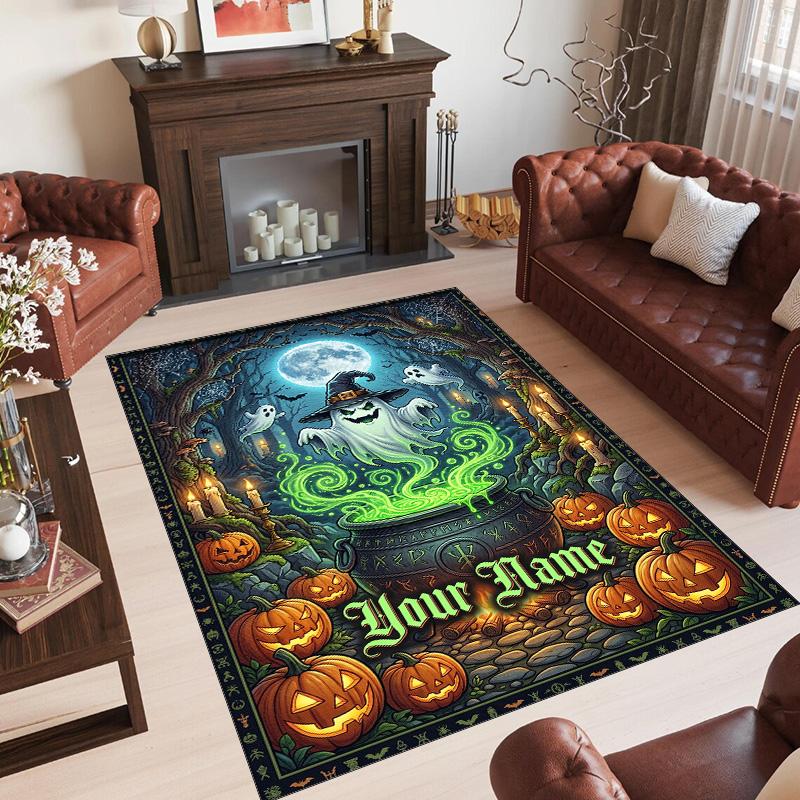 Halloween Theme Crystal Velvet Floor Rug Personalized Custom Name Text Warm Carpet Home Decoration