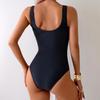 High-End Mesh Patchwork Solid Color One-Piece Swimsuit