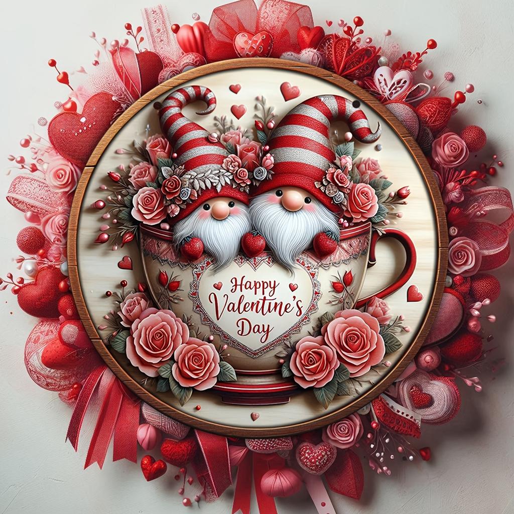 Деревянная табличка «Гном на День святого Валентина» 7,87"x7,87" — идеально подходит для декора дома, сада и крыльца, идеально подходит для приветствия или венка, отличный подарок для друзей