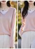 Women's V-Neck Color Block Layered Knit Sweater - Long Sleeve, Lightweight