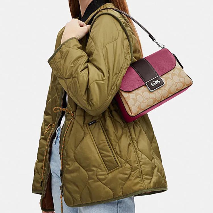 Coach Grace 26 Классическая Сумка на Плечо с Ручкой и Клапаном с Логотипом Монограмма Лошадь и Карета Женские Сумки Фиолетовый Хаки CJ633-SVVSB
