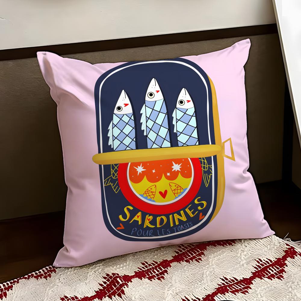 Cartoon SSardine CCan cute Cushion Cover Reversible Soft Durable Pillow Cover Home Car MultiScene Use for Daily Comfort
