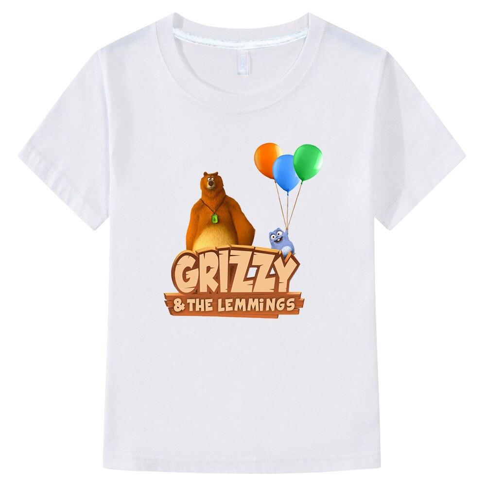 Grizzy and The Lemmings T-Shirts Girl Cartoon Print Funny Kids T Shirt Summer Children Clothes 100%Cotton Baby Boys Graphic Tee