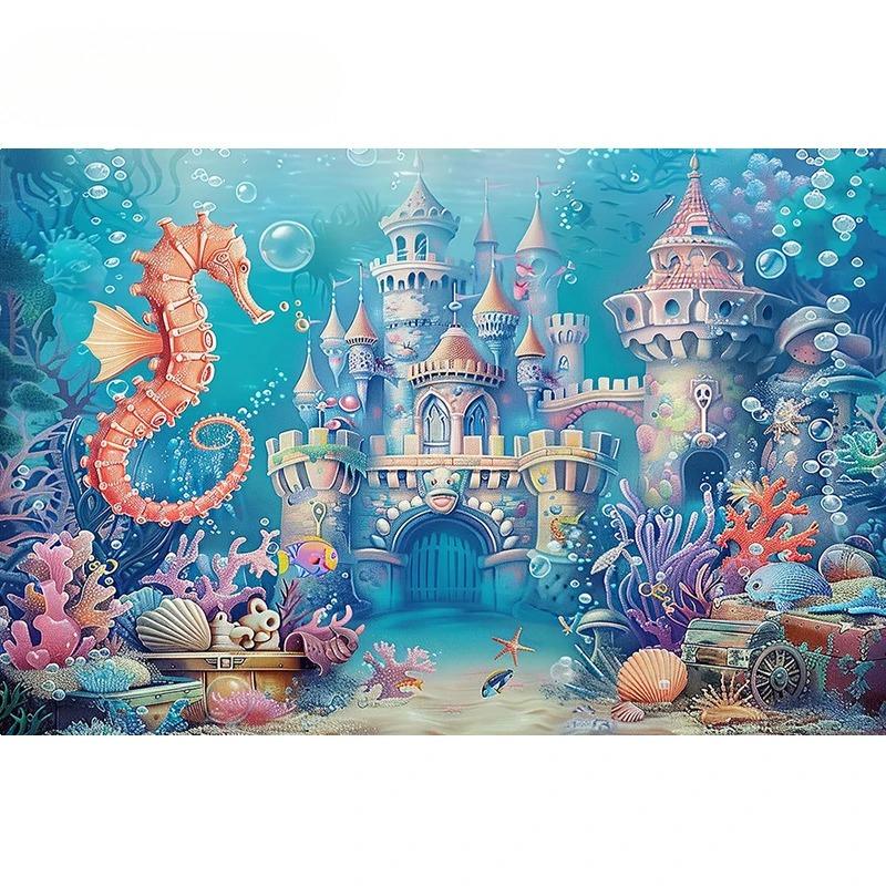 Underwater World Backdrop Summer Mermaid Ocean Castle Kid Birthday Party Cake Smash Decor Banner Photography Background