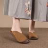 Retro Handmade Genuine Leather Flat Slippers Solid Color Outdoor Slides Soft Sole Comfortable Women's Shoes