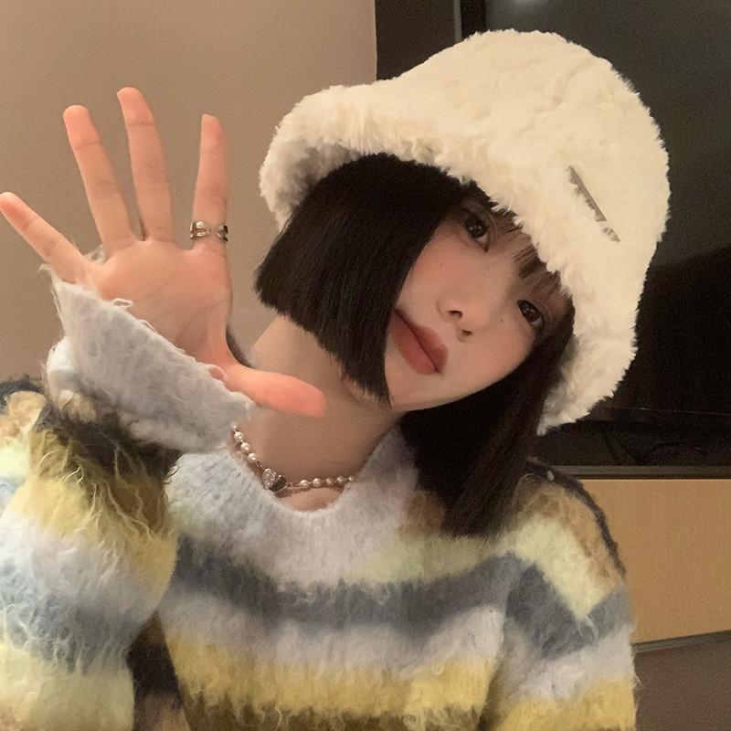 Белая стильная корейская панама для женщин, теплая и уютная из овечьей шерсти