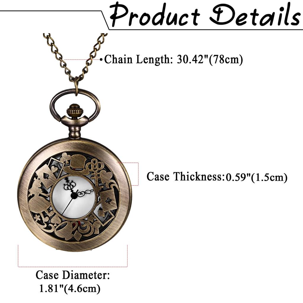 Карманные часы «Алиса в стране чудес», симпатичные женские аналоговые часы-скелетоны, карманные часы, водонепроницаемые, ретро, ожерелье, цепочка для свитера, день рождения, Рождество