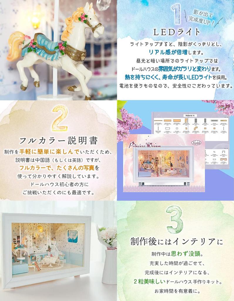 moin moin Кукольный домик Миниатюрный DIY Набор для ручной работы Плюшевый мишка Комната принцессы Игрушка для собаки Пудель Светодиодная подсветка Фигурка Музыкальная шкатулка 2112dh304 1/24 + +