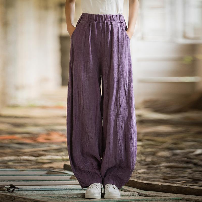 Брюки с эффектом потертости из ткани рами Tie-dye, осенние женские повседневные брюки из хлопка и льна с тематикой литературы и искусства
