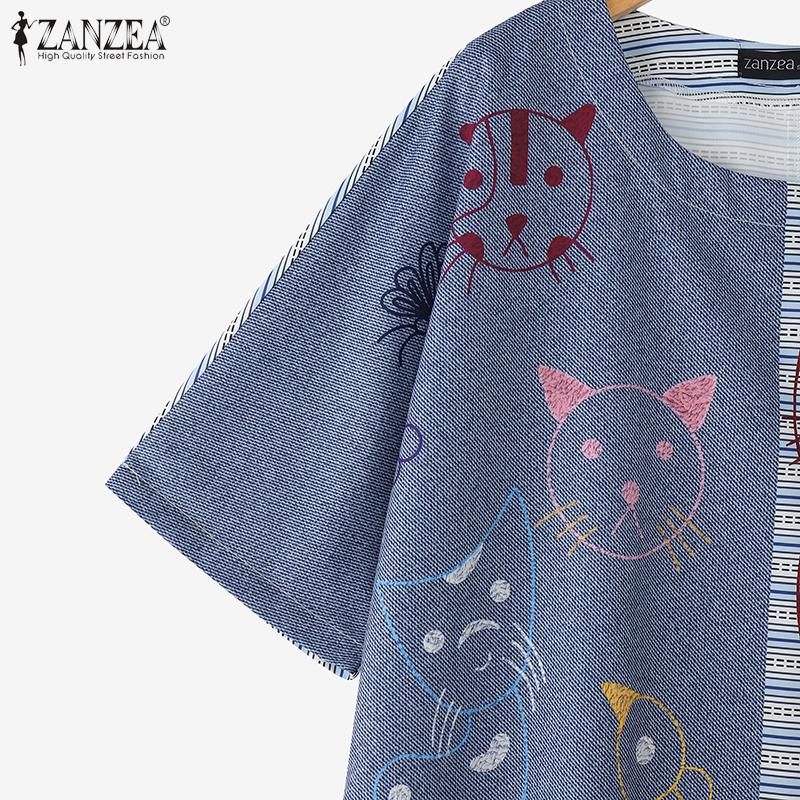 ZANZEA Женские повседневные футболки с круглым вырезом и рукавом 3/4, свободного кроя, в стиле пэчворк