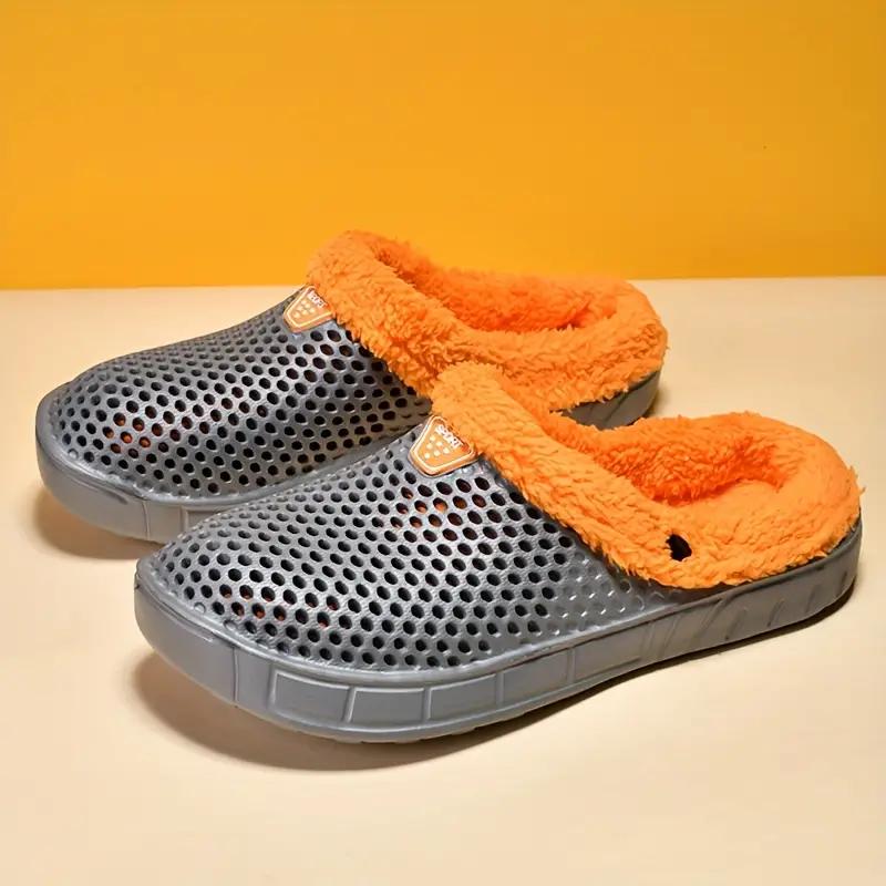 Men's Fashion Clogs, Slip-on Closed Toe Sandals, Soft Sole Walking Shoes With Fuzzy Lining, Outdoor Garden Shoe For Autumn And Winter