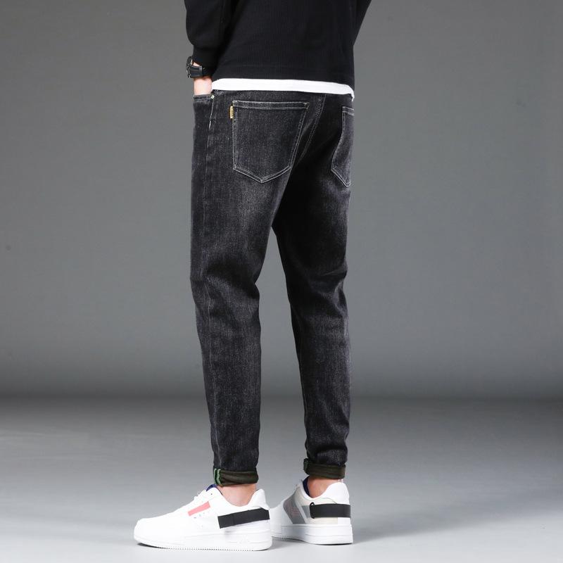 Мужские весенние джинсы со средней талией, эластичные корейские свободные модные брендовые длинные брюки Harun, мужские маленькие мужские брюки с прямым рукавом