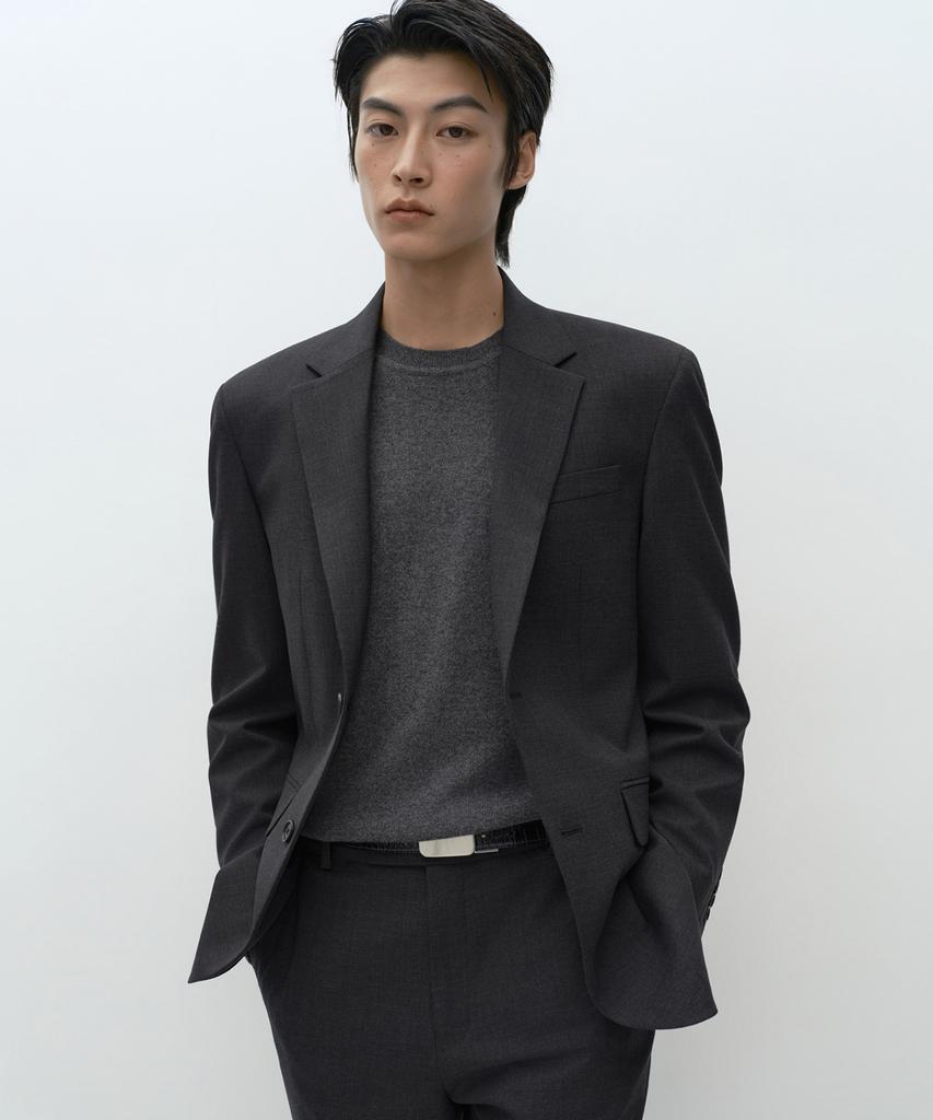 MUSINSA STANDARD [Plus] Relaxed Basic Wool Blazer [Charcoal Grey]