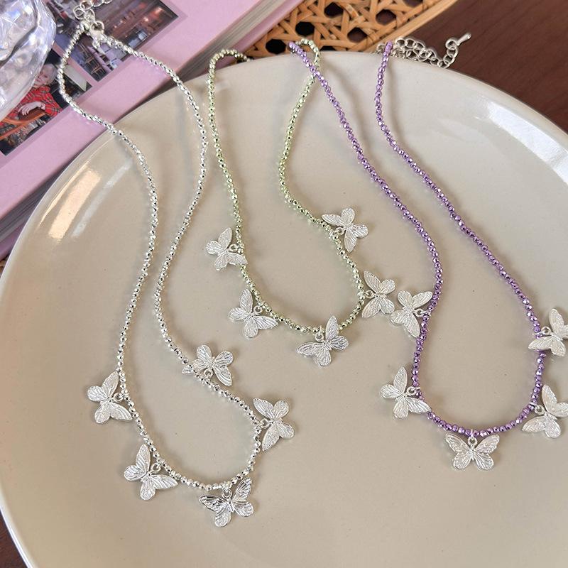 Легкое роскошное милое крутое серебряное ожерелье-бабочка из бисера, женская цепочка на ключицу высшего качества, аксессуар-колье из чистого специй