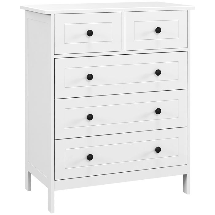 Commode - HOMCOM - blanche 5 tiroirs meuble chambre bureau entrée style contemporain - bois - 74x40x91cm - blanc