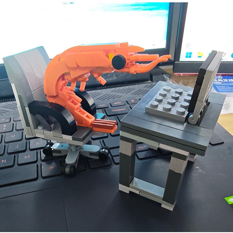 Non-Toxic .Moc Building Block Shrimp Model Figurines Puzzle Assembly Children And Children Randomly Mixinginternet Celebrity Creative Parodies