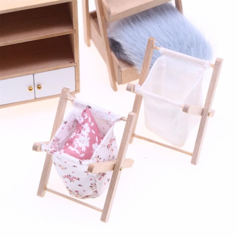 1:12 Miniature Wooden Folding Dollhouses Laundry Basket for Bathroom Decoration Miniature Model