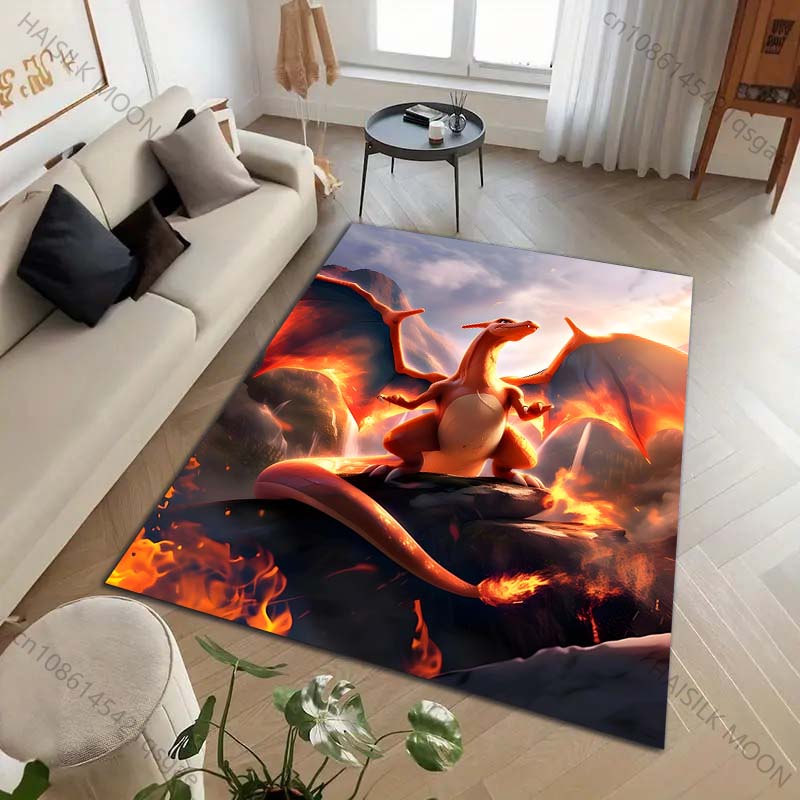 Japanese Anime Pokémon Charizard Printing Carpet for Living Room Bedroom Kid's Room Home Decor Area Rug Sofa Cloakroom Play Mat