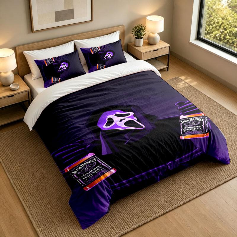 3Pcs Bedding SetScream Ghostface Soft Bed Sheet and Two Pillowcases Home Bedroom Decor