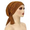 Women Headscarf Hat Striped Print Lace-up Turban Hat Hair Loss Chemotherapy Headwear Full Coverage Head Wrap