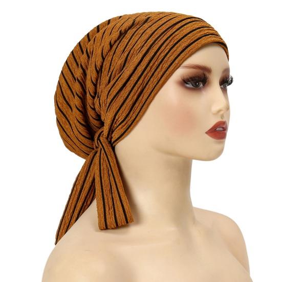 Women Headscarf Hat Striped Print Lace-up Turban Hat Hair Loss Chemotherapy Headwear Full Coverage Head Wrap