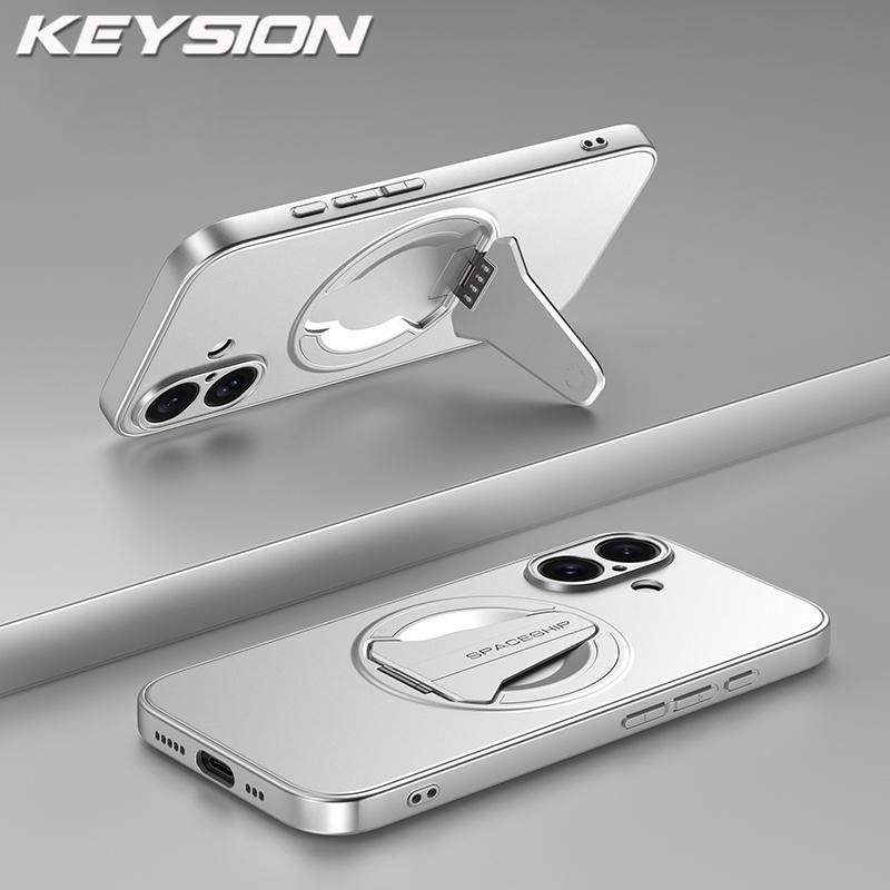KEYSION Магнитный чехол для телефона для iPhone 17 Pro Max Металлическая краска Силикон+ПК Вертикальная подставка Противоударный чехол для iPhone 17 Air
