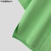 INCERUN Мужские однотонные рубашки Henley с короткими рукавами, летние комплекты с шортами больших размеров, костюмы