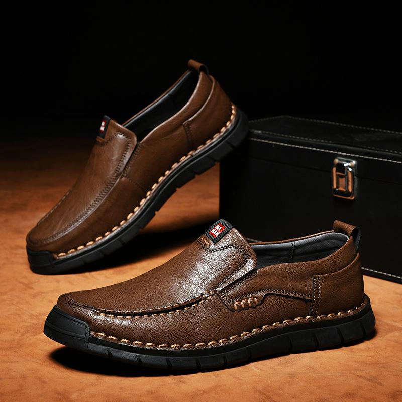 New Handmade Leather Men Shoes Casual Comfortable Men Loafers Slip On Leather Shoes Men Flats Hot Sale Outdoor Walking Shoes